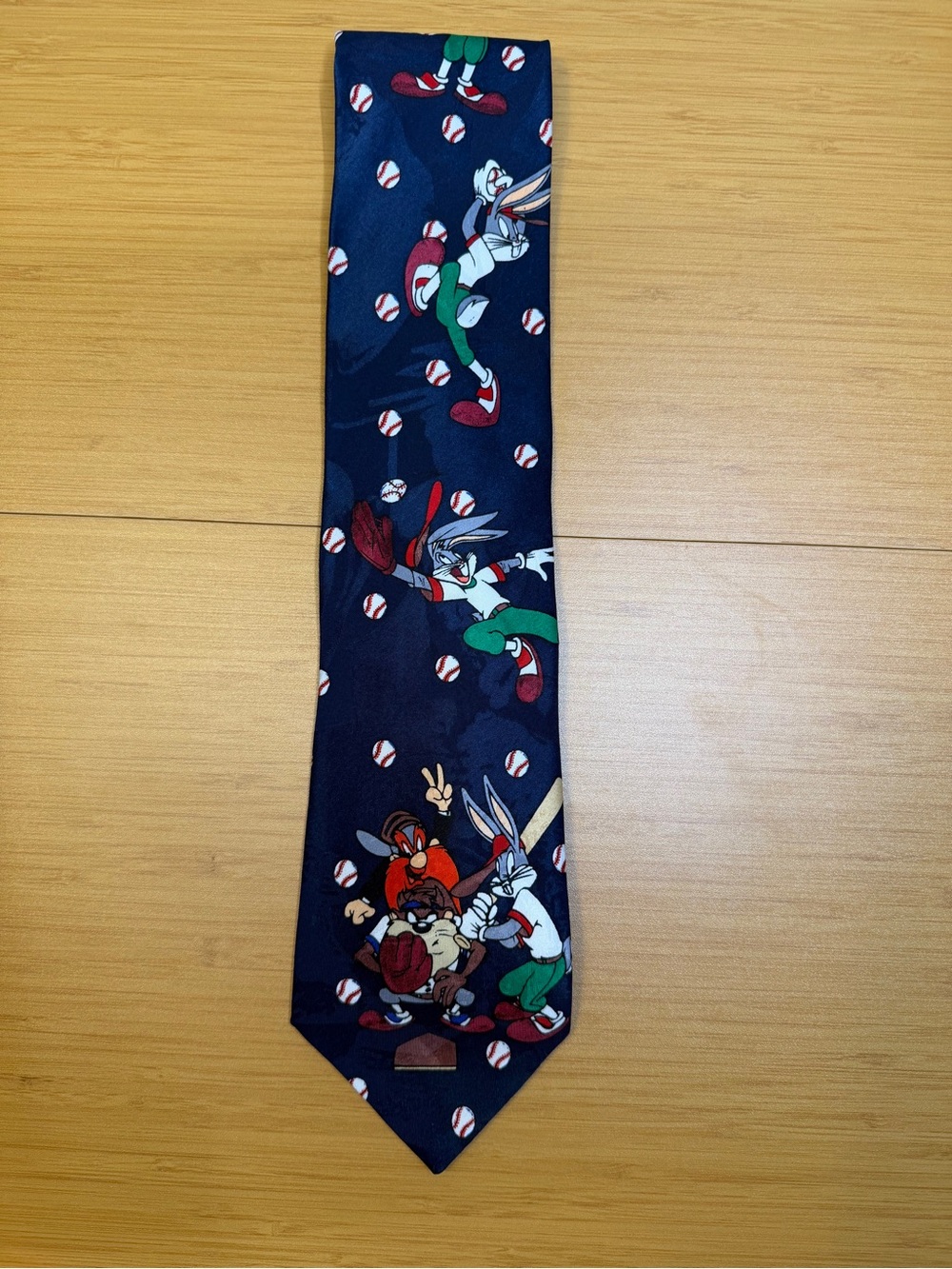 Vintage 1995 Looney Tunes Baseball Tie Bugs Bunny Taz Yosemite Sam Navy